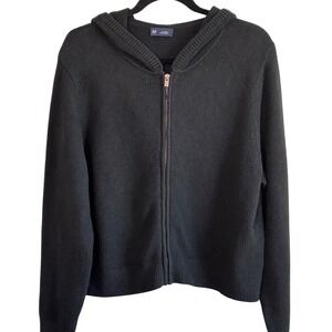 Gap CashSoft Jersey Hoodie Black Womens XL Full Zip Ribbed Knit Sweater
